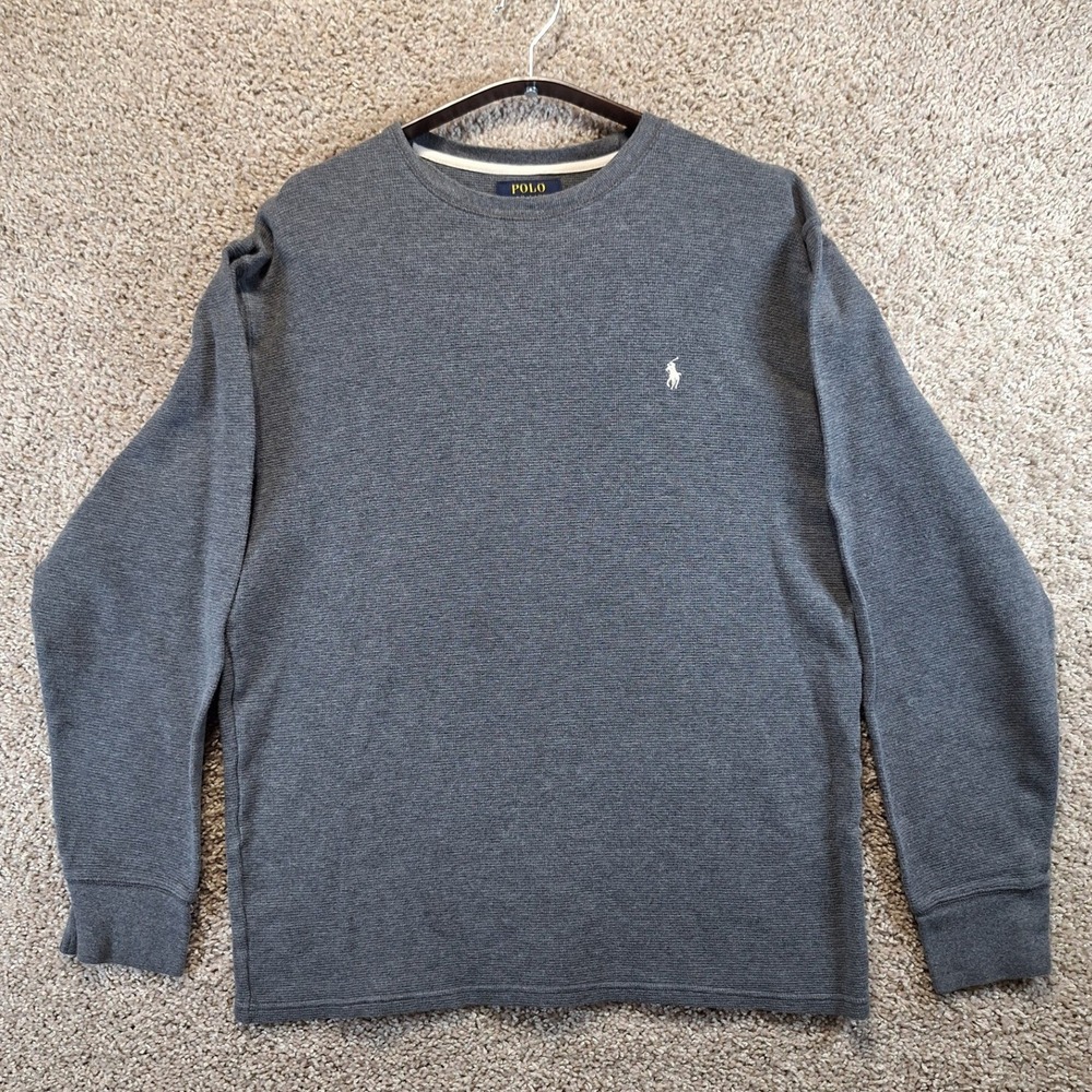 Polo Ralph Lauren Shirt Mens XL Gray Waffle Knit Long Sleeve Crewneck Warm